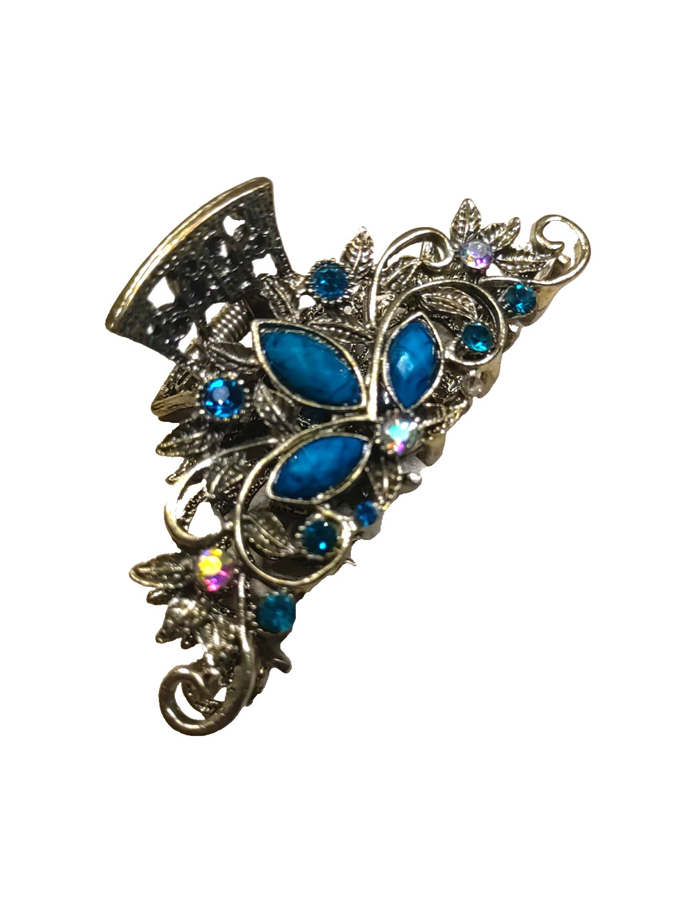 Blue Beaded Hair Clip Gold Tone Regency Elegant Prom Preppy